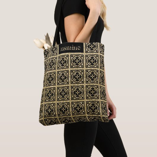 Cute Gold Black Glitter Pattern, op maat gesneden Tote Bag (Dichtbij)