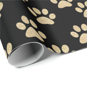 Cute Gold Black Glitter Paw Prints Pet Lovers Cadeaupapier