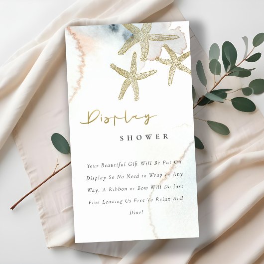 Cute Gold Blue Starfish Display Shower Baby shower Informatiekaartje