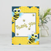 Cute Gold Blue Yellow bijen Baby shower Bedankkaart (Staand voorkant)