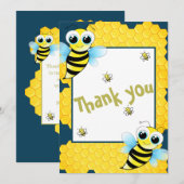 Cute Gold Blue Yellow bijen Baby shower Bedankkaart (Voorkant / Achterkant)