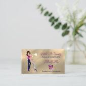 Cute Gold Cartoon Maid Cleaning Services Visitekaartje (Staand voorkant)