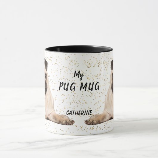 Cute Gold Confetti My Pug Mok (Midden)