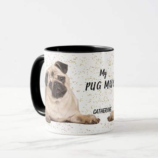 Cute Gold Confetti My Pug Mok (Voorkant links)