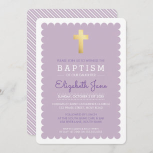 CUTE GOLD CROSS modern baptisme gescallopeerd paar Kaart