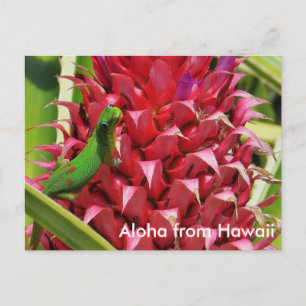 Cute gold day gecko roze anananas Hawaii Briefkaart