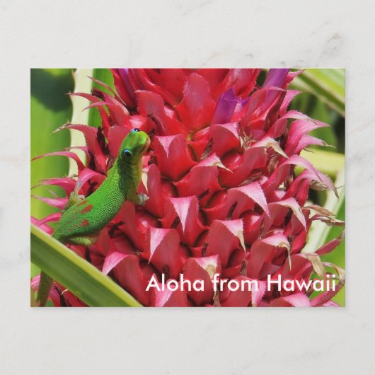 Cute gold day gecko roze anananas Hawaii Briefkaart (Voorkant)