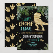 Cute gold Dinosaur Birthday party Kaart (Voorkant / Achterkant)