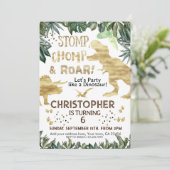 Cute Gold Dinosaur kinderen Birthday Dino Trex Kaart (Staand voorkant)