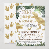 Cute Gold Dinosaur kinderen Birthday Dino Trex Kaart (Voorkant / Achterkant)