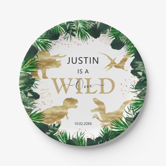 Cute Gold Dinosaur kinderen Birthday Dino Trex Papieren Bordje (Voorkant)