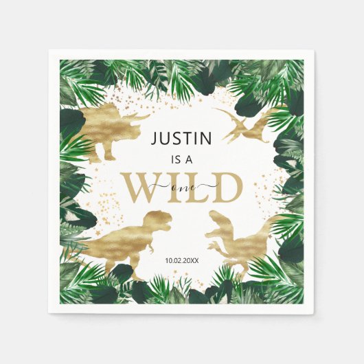 Cute Gold Dinosaur kinderen Birthday Dino Trex Servet (Voorkant)