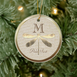 Cute Gold Dragonfly Monogram Keramisch Ornament