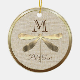 Cute Gold Dragonfly Monogram Keramisch Ornament