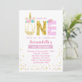 Cute Gold en Roze Confetti Unicorn 1e verjaardag Kaart (Staand voorkant)