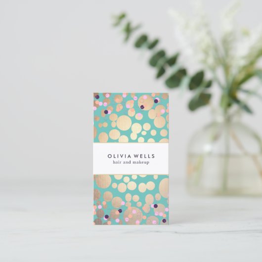 Cute Gold en Turquoise Confetti Pattern Visitekaartje (Staand voorkant)
