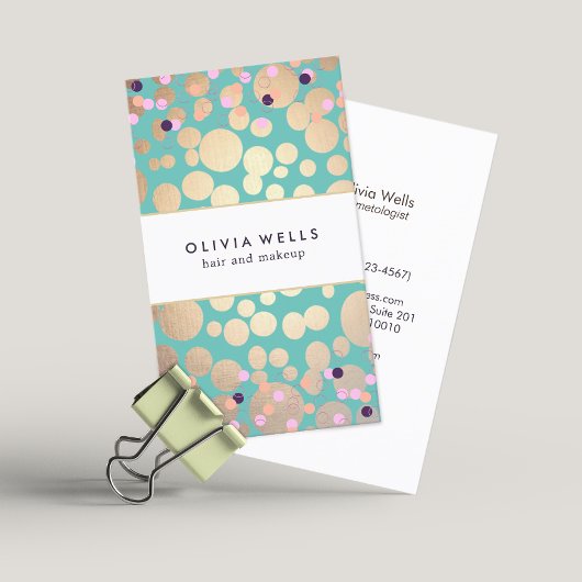 Cute Gold en Turquoise Confetti Pattern Visitekaartje
