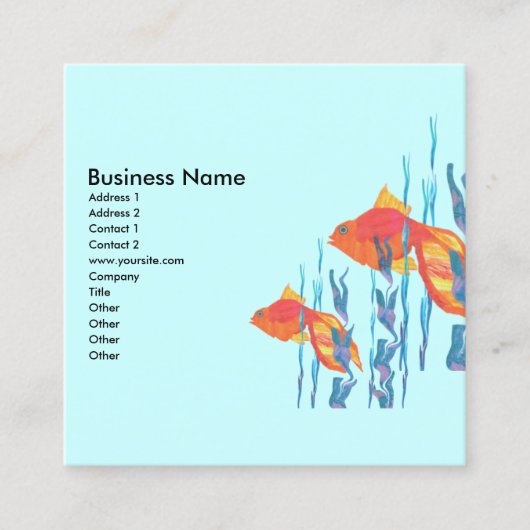 Cute Gold Fish Waterverf zwemmen Blauw water Vierkante Visitekaartje (Voorkant)