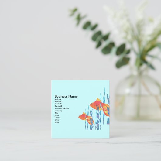 Cute Gold Fish Waterverf zwemmen Blauw water Vierkante Visitekaartje (Staand voorkant)