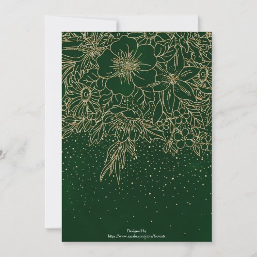 Cute Gold Floral Doodles & confetti Green Design Kaart (Achterkant)