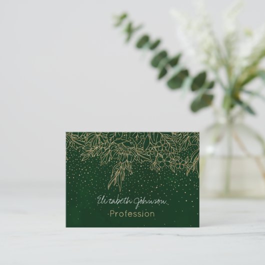 Cute Gold Floral Doodles & confetti Green Design Visitekaartje (Staand voorkant)
