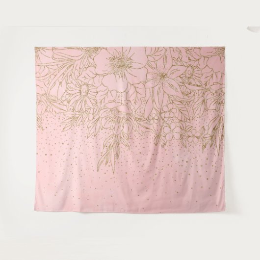 Cute Gold Floral Doodles & confetti Pink Design Ca Wandkleed (Voorkant (horizontaal))
