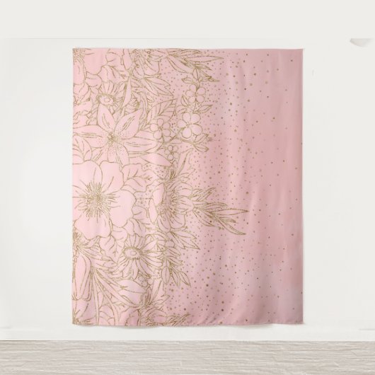 Cute Gold Floral Doodles & confetti Pink Design Ca Wandkleed (Voorkant)