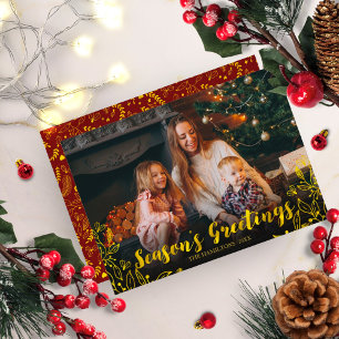 Cute Gold Foil Winter Foliage Fotokerstmis Kaart