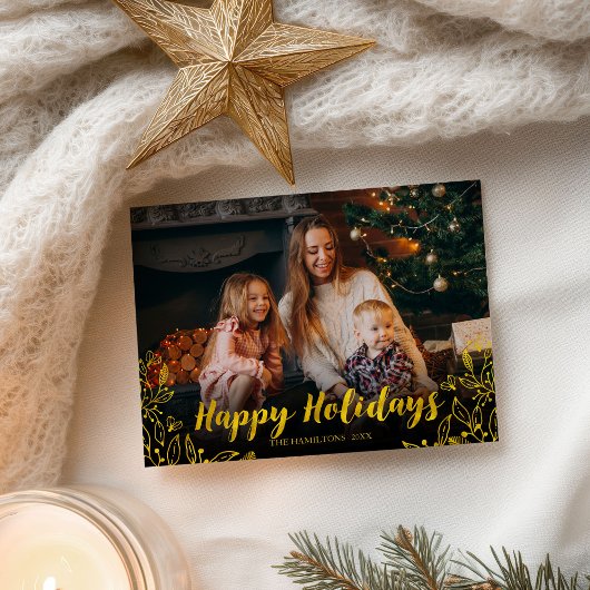 Cute Gold Foliage Prettige feestdagen Kerstmis Briefkaart