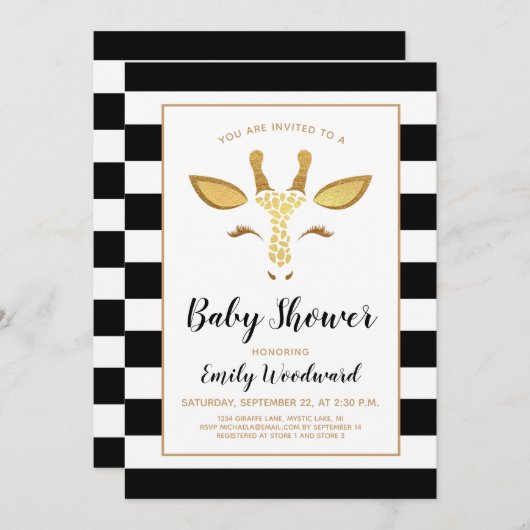 Cute Gold Giraffe Face Baby shower Invitation Kaart (Voorkant / Achterkant)