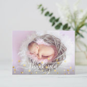 Cute Gold GIRL Baby shower DANK U | FOTO Bedankkaart (Staand voorkant)