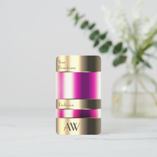 Cute Gold Glass Can Girly Pink Fluids and Monogram Visitekaartje (Staand voorkant)