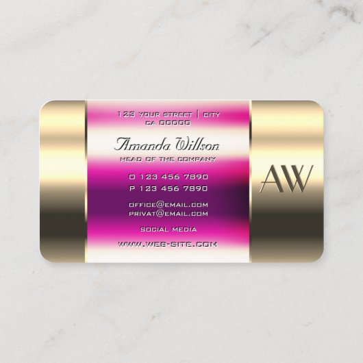 Cute Gold Glass Can Girly Pink Fluids and Monogram Visitekaartje (Achterkant)