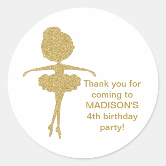 Cute Gold Glitter Ballerina Birthday Stickers (Voorkant)