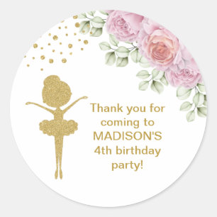 Cute Gold Glitter Ballerina Birthday Stickers