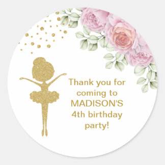 Cute Gold Glitter Ballerina Birthday Stickers