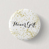 Cute Gold Glitter Bloemenmeisje Button (Voorkant)