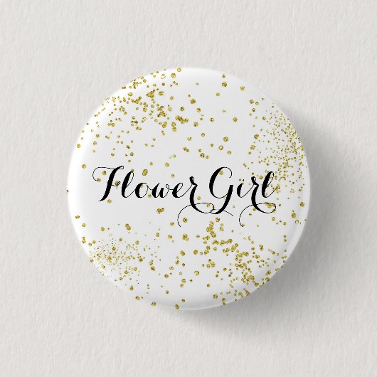 Cute Gold Glitter Bloemenmeisje Button (Voorkant)