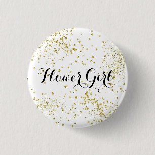 Cute Gold Glitter Bloemenmeisje Button