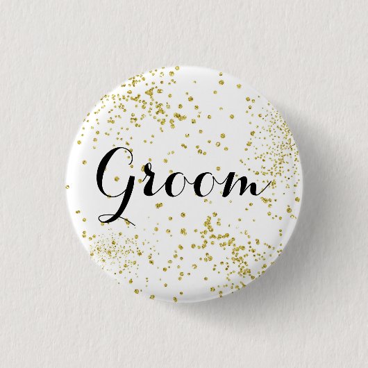 Cute Gold Glitter Groom Button (Voorkant)