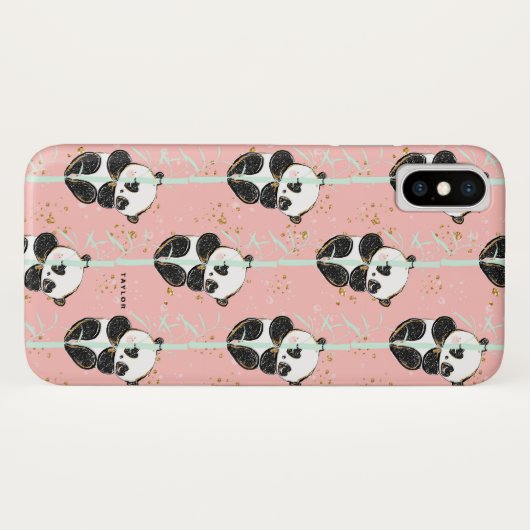 Cute Gold Glitter Kawaii Panda Pattern Case-Mate iPhone Case (Achterkant (horizontaal))