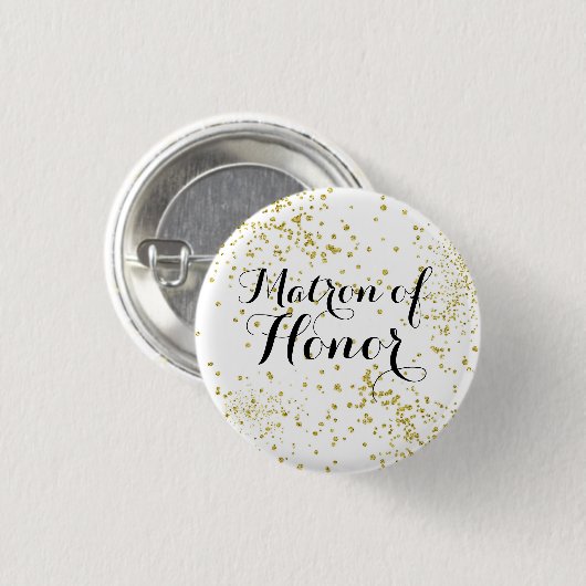 Cute Gold Glitter Matron of Honor Button (Voorkant /achterkant)