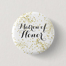 Cute Gold Glitter Matron of Honor Button