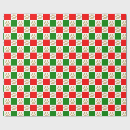 Cute Gold Glitter Paw Afdrukken Rood groen gecontr Cadeaupapier (Vlak)