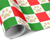 Cute Gold Glitter Paw Afdrukken Rood groen gecontr Cadeaupapier (Rol Hoek)