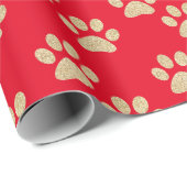 Cute Gold Glitter Paw Drukt Pet Lovers Red Cadeaupapier (Rol Hoek)