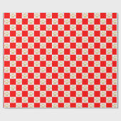 Cute Gold Glitter Paw Print Red Checkered Pattern Cadeaupapier (Vlak)