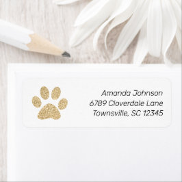 Cute Gold Glitter Paw Print Return-adres Etiket