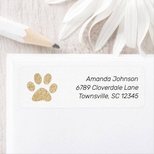 Cute Gold Glitter Paw Print Return-adres Etiket (Insitu)