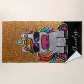 Cute Gold Glitter Rainbow Unicorn Sparkles Glam Strandlaken (Voorkant)